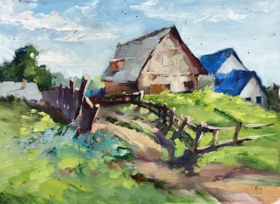 Этюд Июльский день в Нижних Лемезах Холст на ДВП, масло 2024